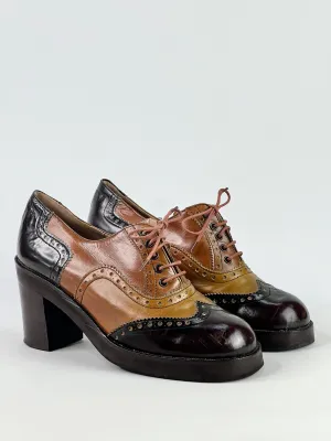 60s Two-Tone Leather Heeled Oxfords - EU37