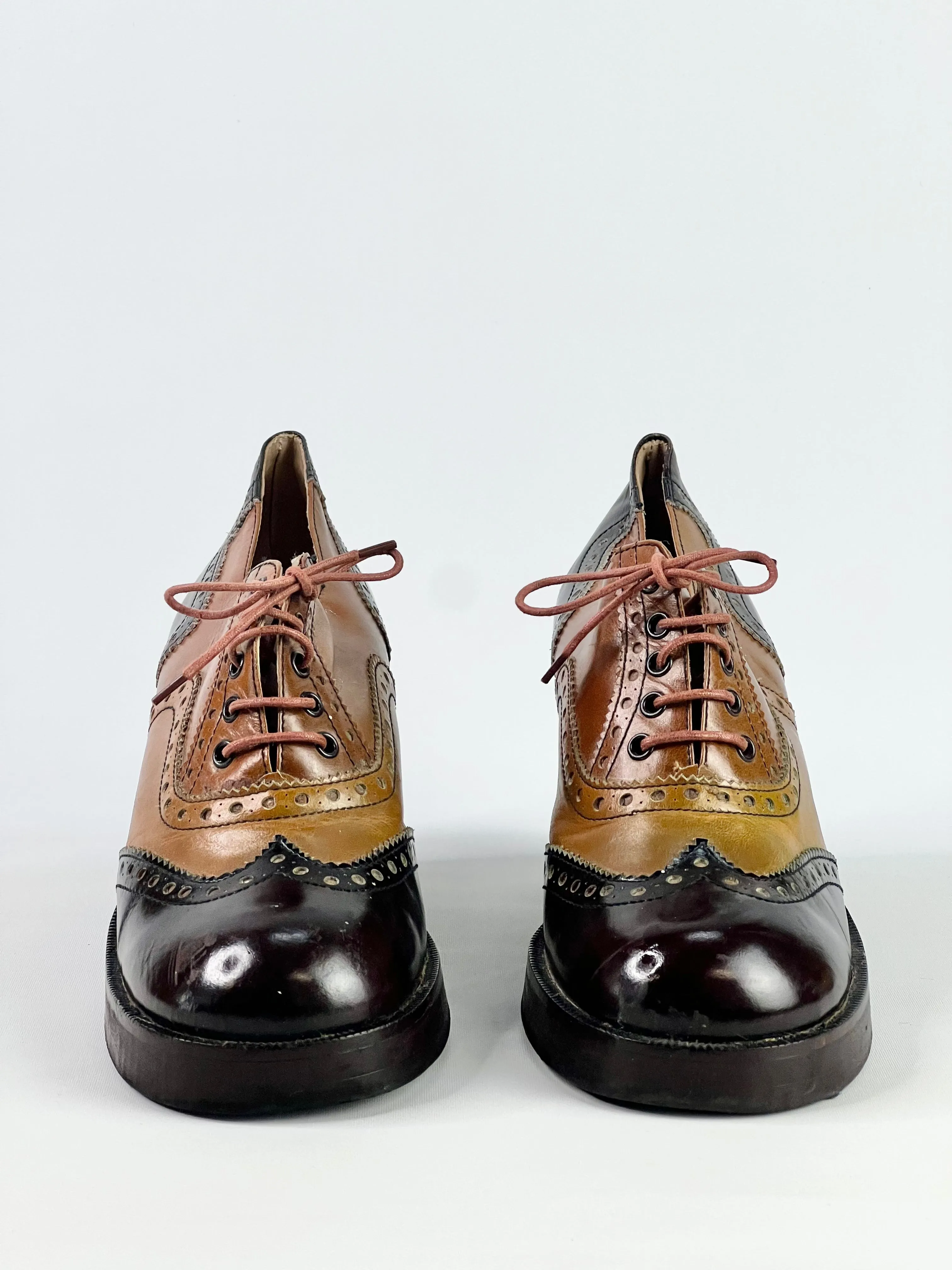 60s Two-Tone Leather Heeled Oxfords - EU37