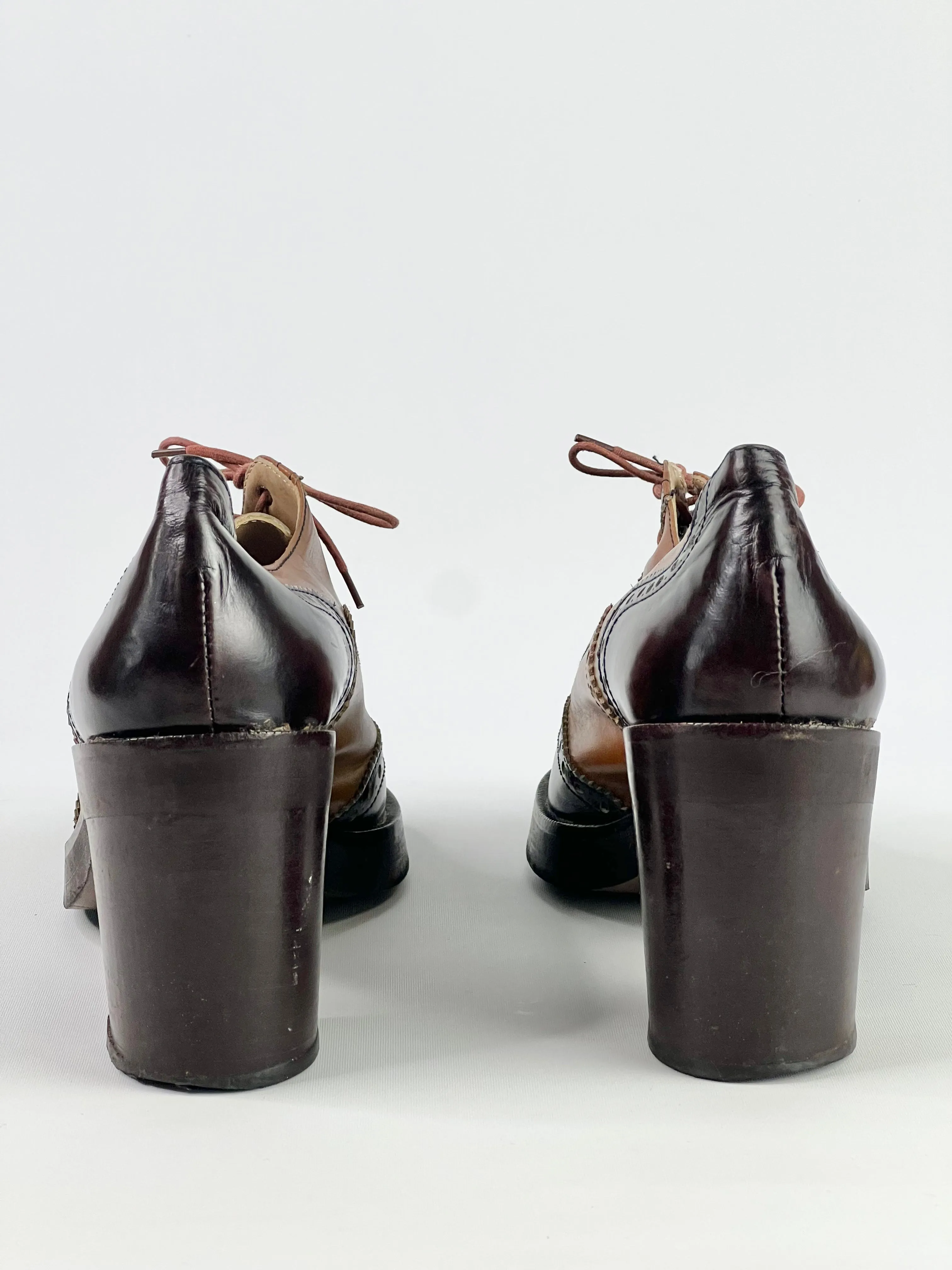 60s Two-Tone Leather Heeled Oxfords - EU37