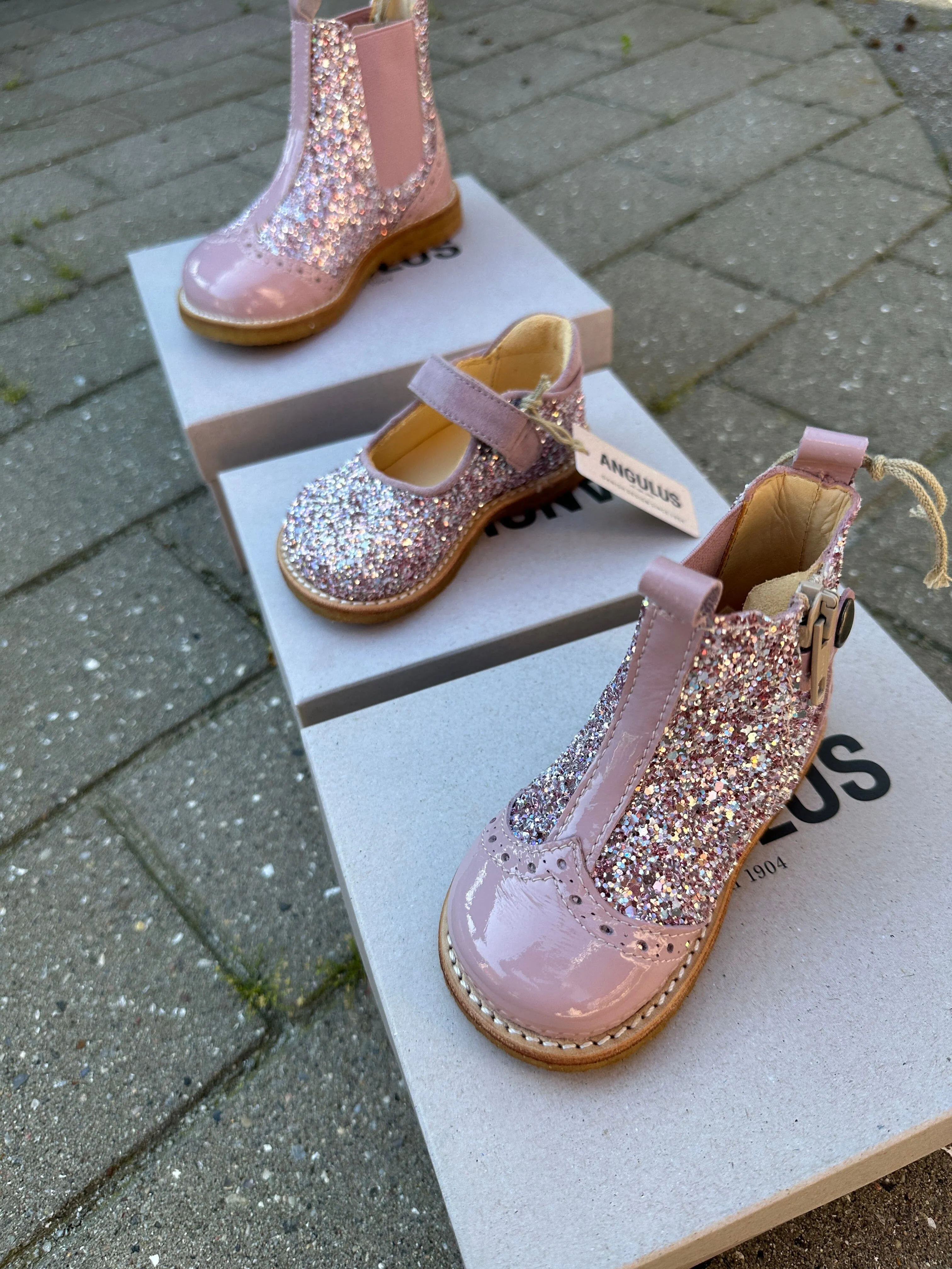 Angulus - Chelsea støvle med glitter og brogues detaljer - 3283/3294/037 Mauve/Mauve Glitter