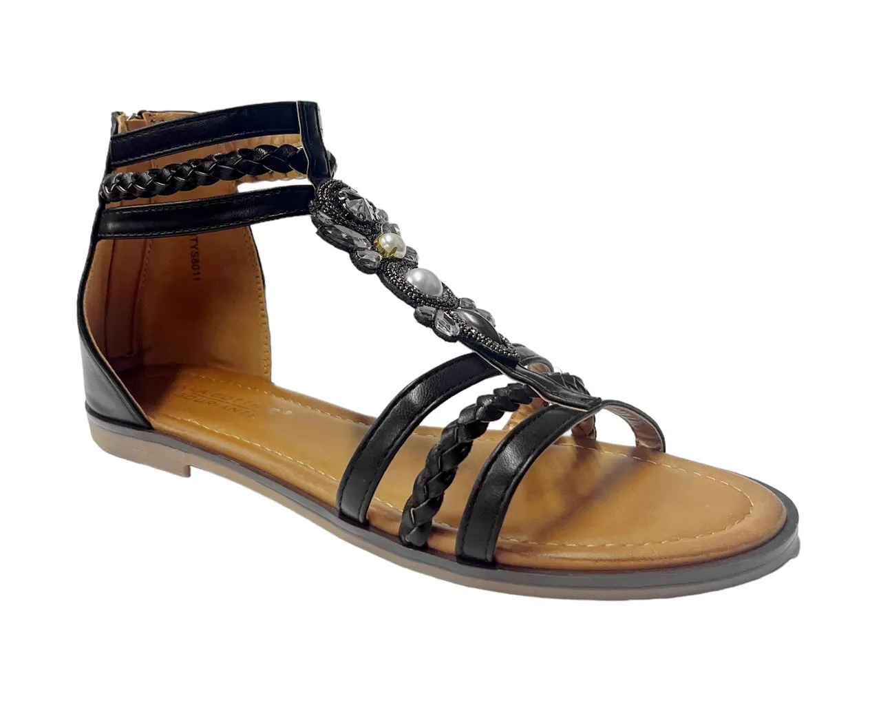 Ankle Strap Flat Zip Gladiator Sandals