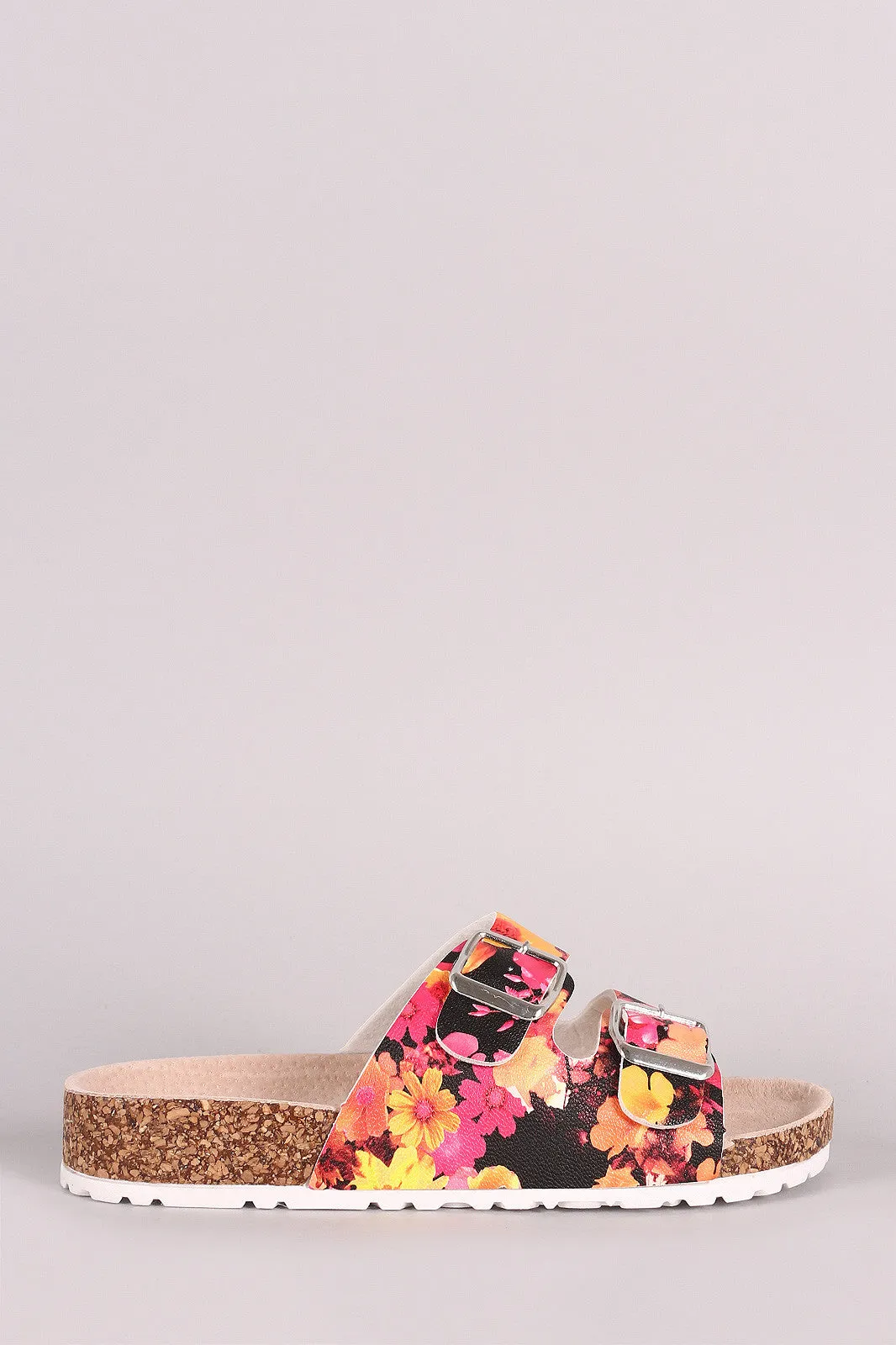 Bamboo Floral Double Buckle Cork Footbed Sandal