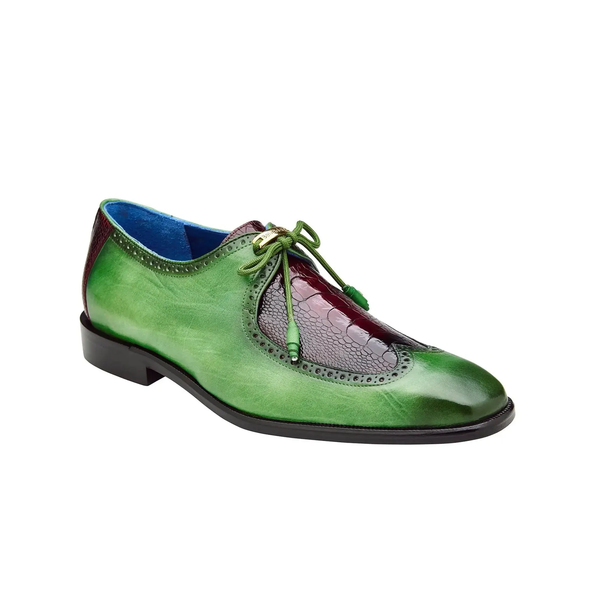 Belvedere Etore in Antique Emerald / Wine Ostrich Leg & Leather Oxfords