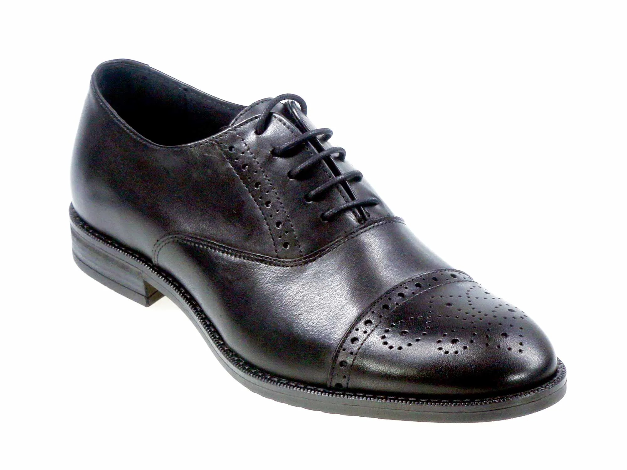 BUXTON Mens Black Calf Semi-Brogue Shoes