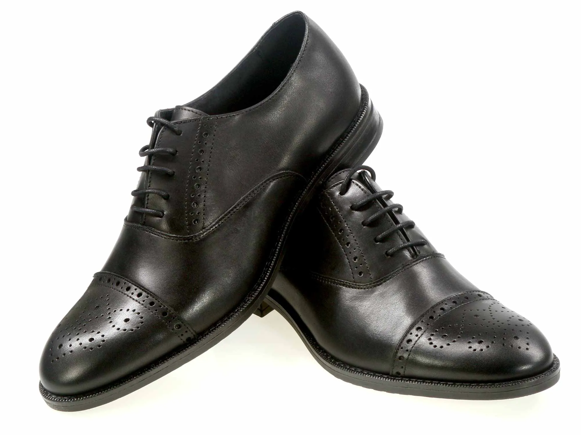 BUXTON Mens Black Calf Semi-Brogue Shoes