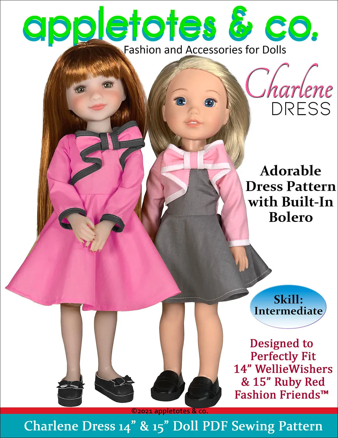 Charlene Dress Sewing Pattern for 14 Inch and 15 Inch Dolls