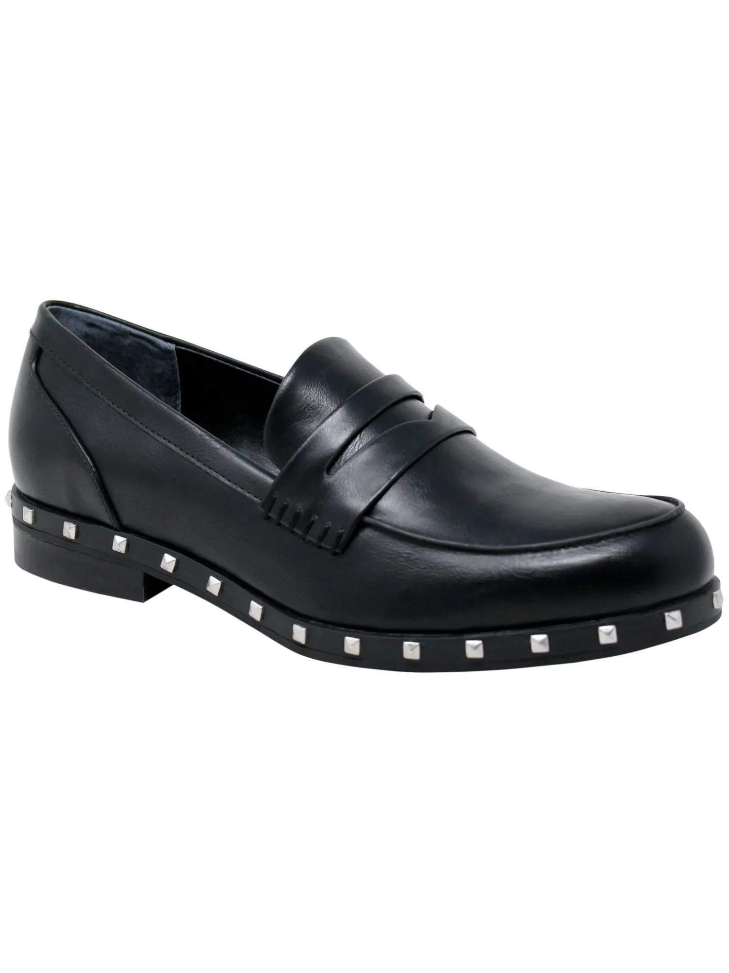 CHARLES BY CHARLES DAVID Womens Black Penny Holder Studded Padded Boy Round Toe Block Heel Slip On Loafers Shoes M