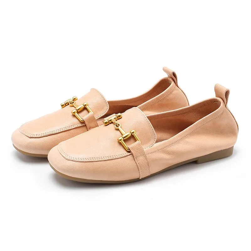 Classic Horsebit-Detailed Leather Loafers for Women in Black/Pink/Yellow/Apricot/Green