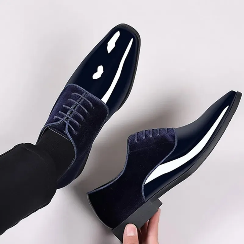 Classic PU Patent Leather Shoes for Men Casual Business Shoes Lace Up Formal Office Work Shoes for Male Party Wedding Oxfords