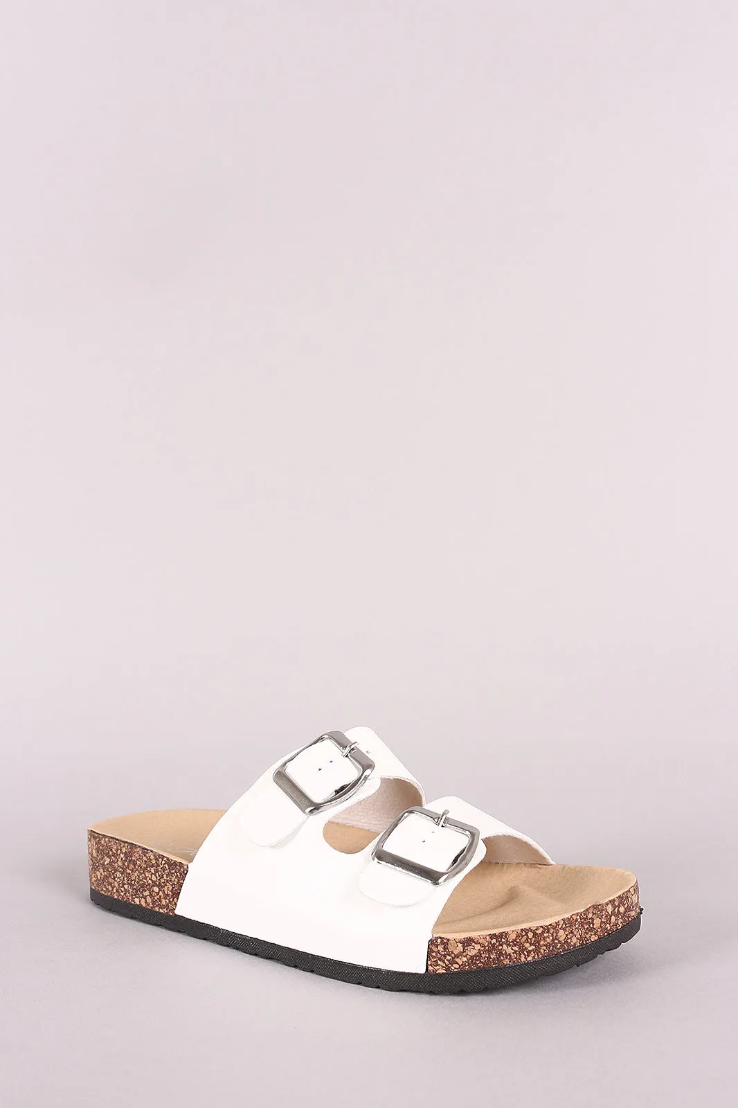 Double Buckled Cork Footbed Slide Sandal