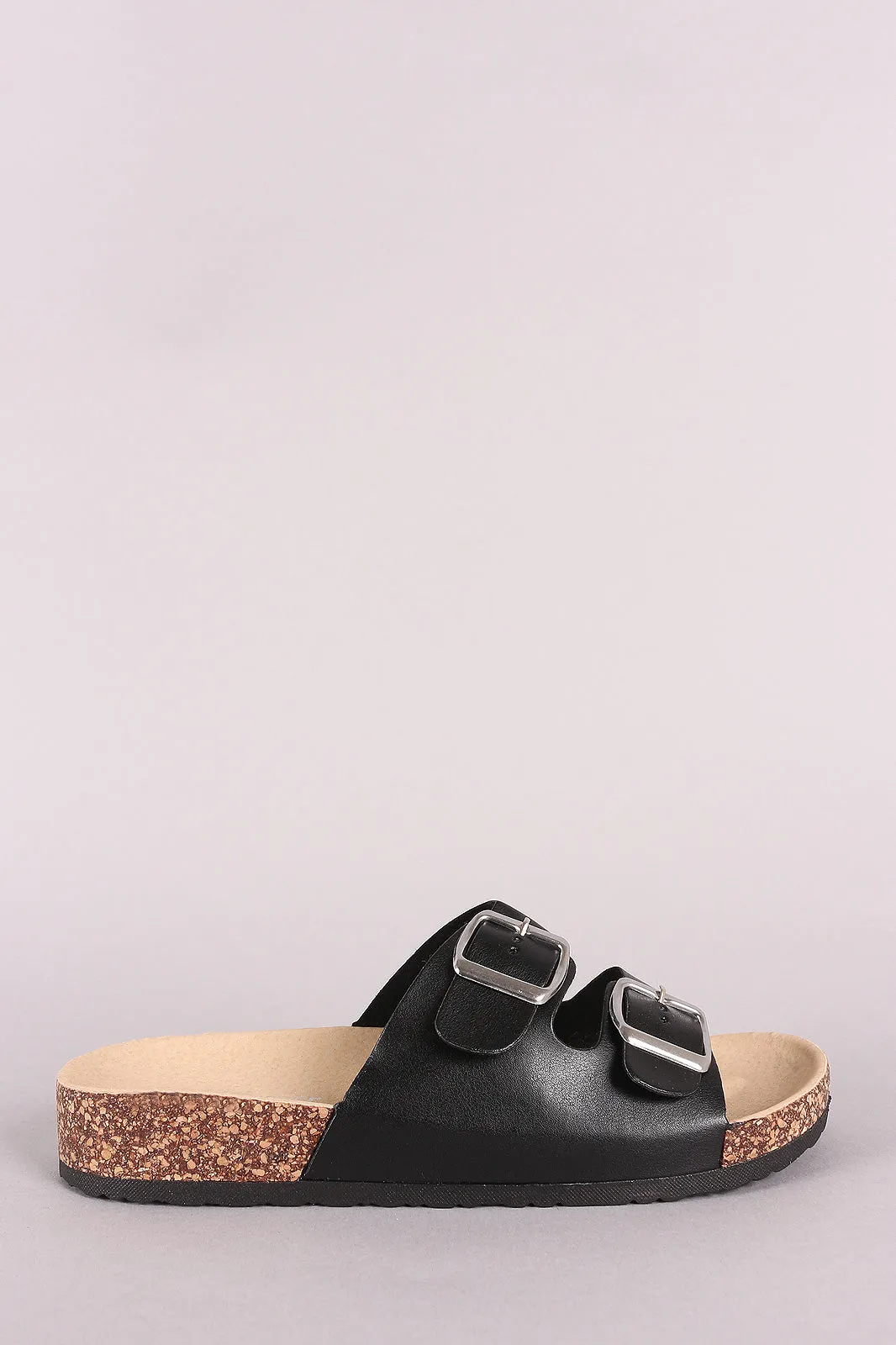 Double Buckled Cork Footbed Slide Sandal