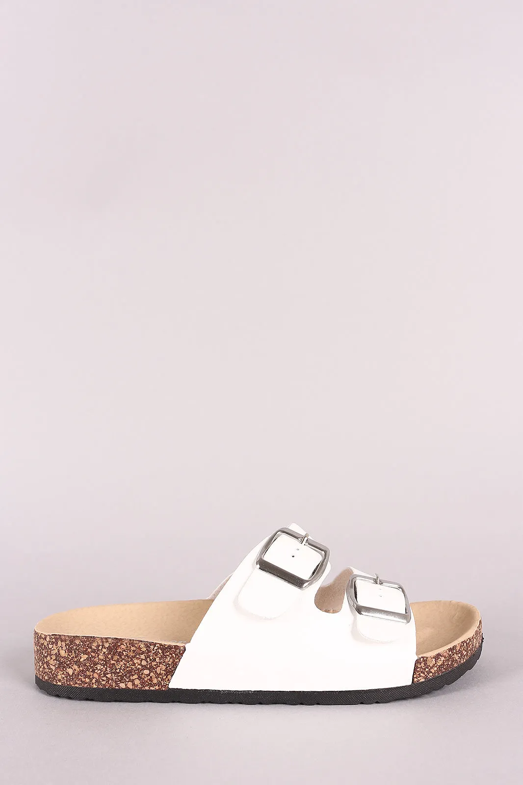 Double Buckled Cork Footbed Slide Sandal