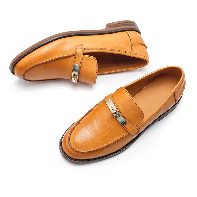 Dwarves Metal-detailed Leather Loafers for Women in Black/Khaki/Brown/Apricot/Yellow