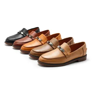 Dwarves Metal-detailed Leather Loafers for Women in Black/Khaki/Brown/Apricot/Yellow