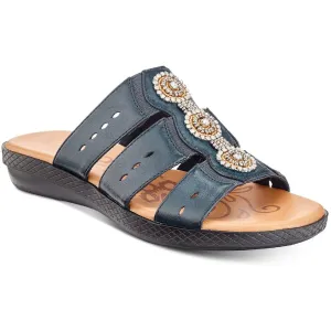 Easy Street Womens Nori Faux Leather Embellished Slide Sandals