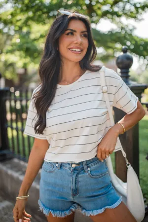 Easy Way Out Ivory and Black Striped Crop Tee FINAL SALE