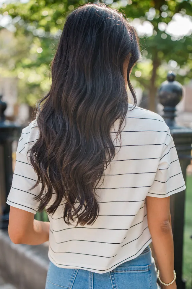 Easy Way Out Ivory and Black Striped Crop Tee FINAL SALE