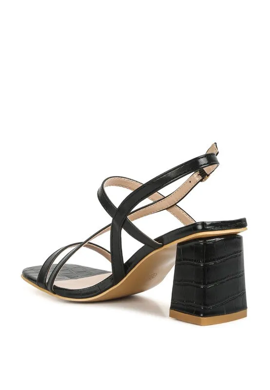 EFFIEO Croc Texture Block Heel Sandals