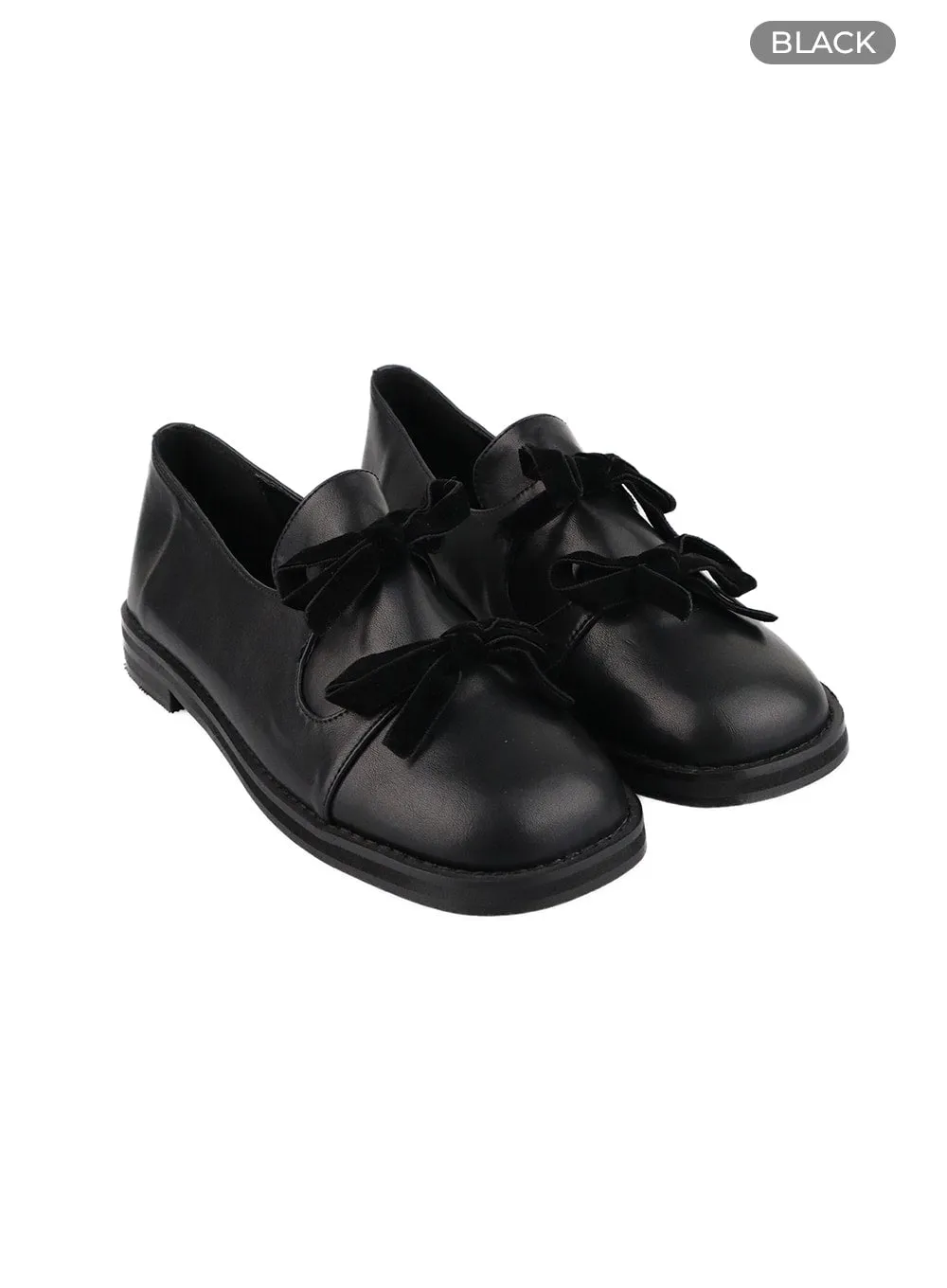 Faux Leather Ribbon Loafers OA416