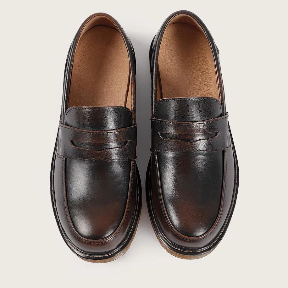 Full Grain Leather Penny Loafers Handmade Uniform Shoes Black