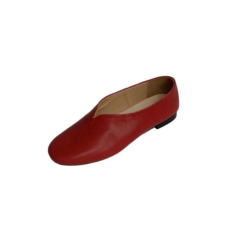 Genuine Leather Slip-on For Women Handmade Soft Flats in Brown/Red/Black