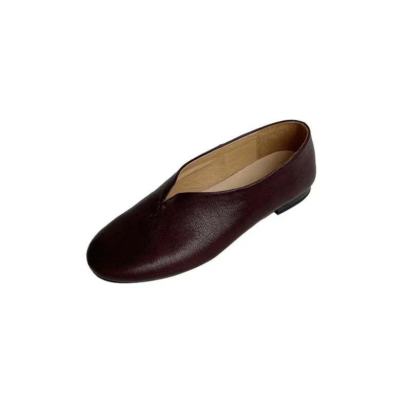 Genuine Leather Slip-on For Women Handmade Soft Flats in Brown/Red/Black