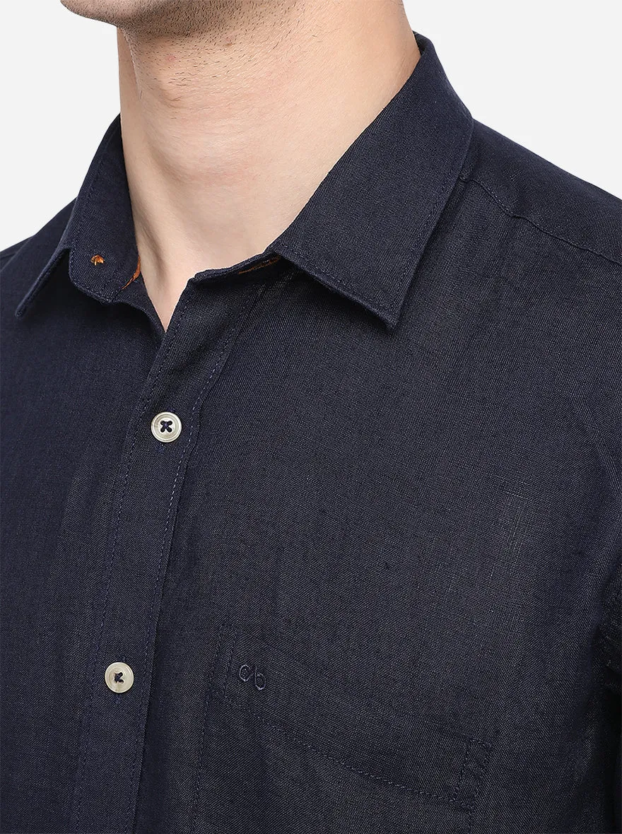 Indigo Blue Solid Slim Fit Semi Casual Shirt | JadeBlue