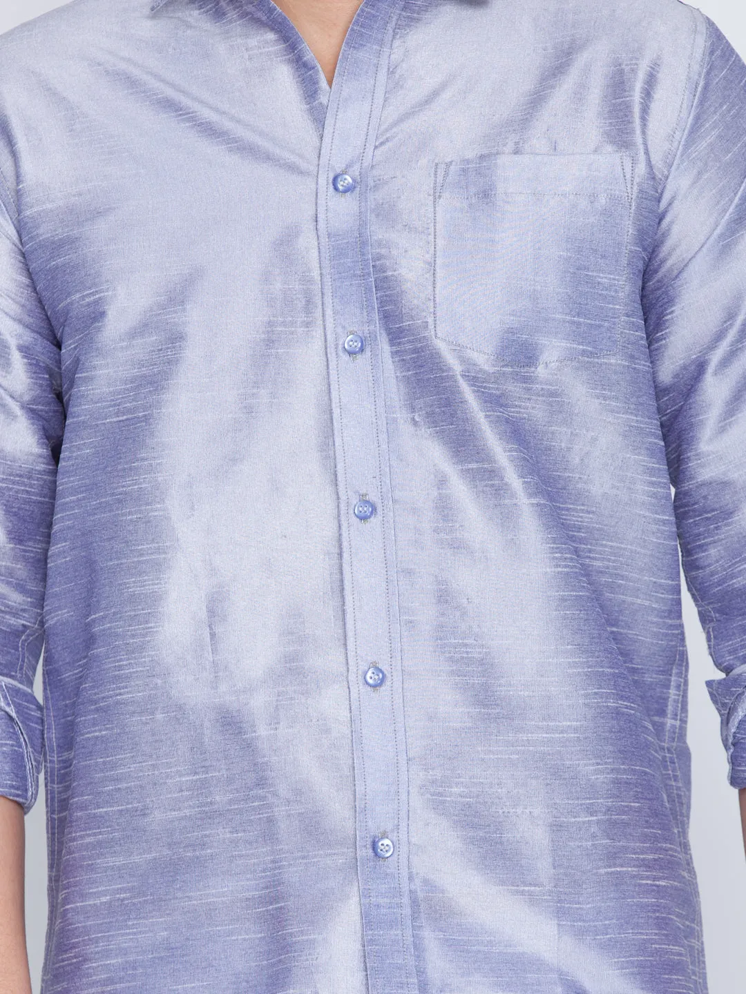 Jashvi Men's Blue Cotton Silk Blend Shirt and Mundu Set