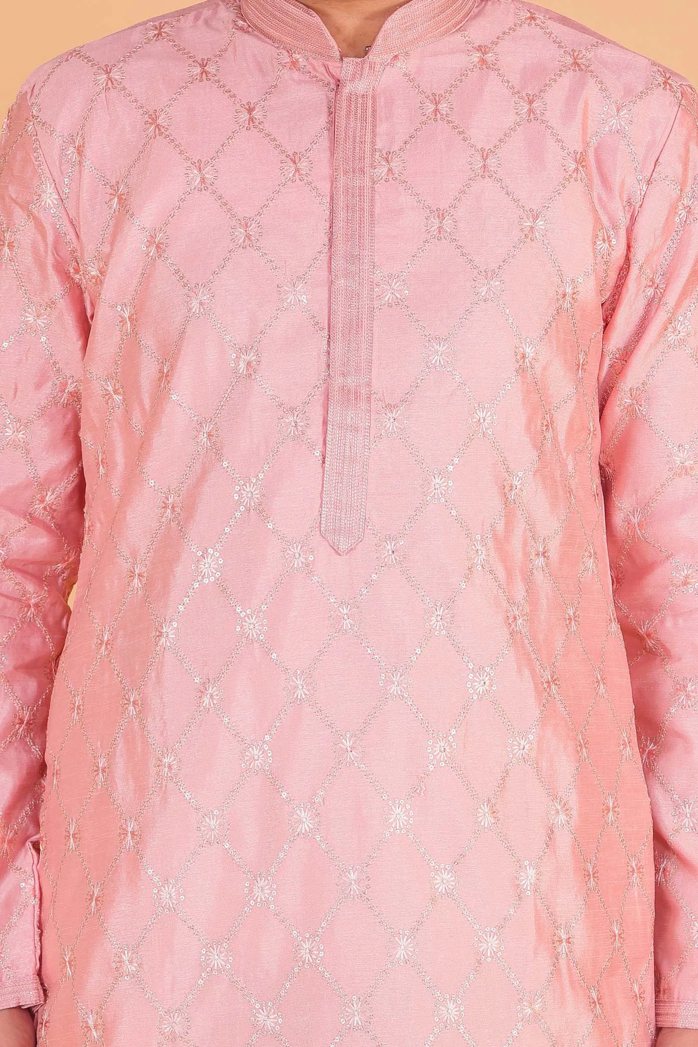 Light Pink Soft Silk Kurta Suit with Sequin and Thread Work.