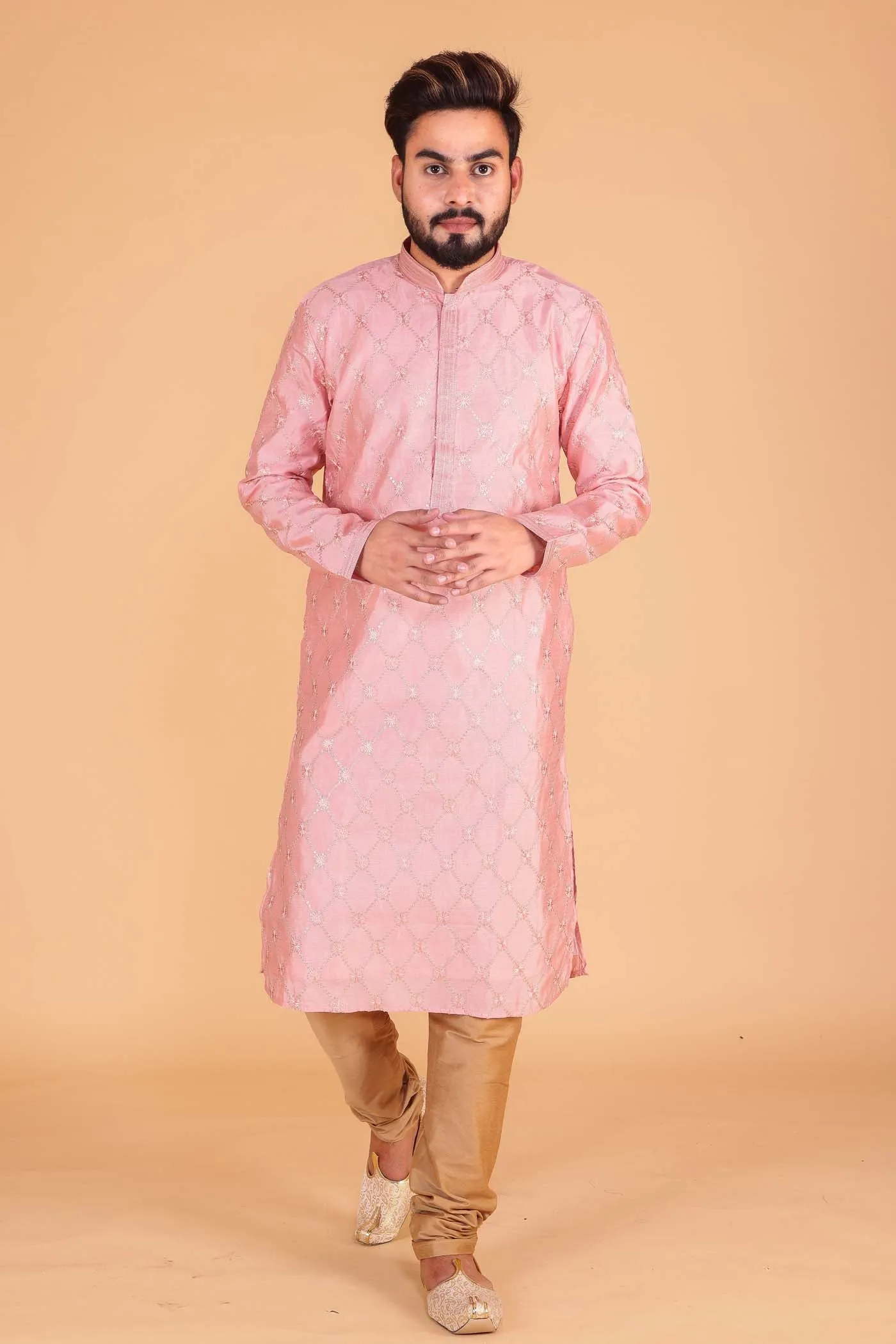 Light Pink Soft Silk Kurta Suit with Sequin and Thread Work.