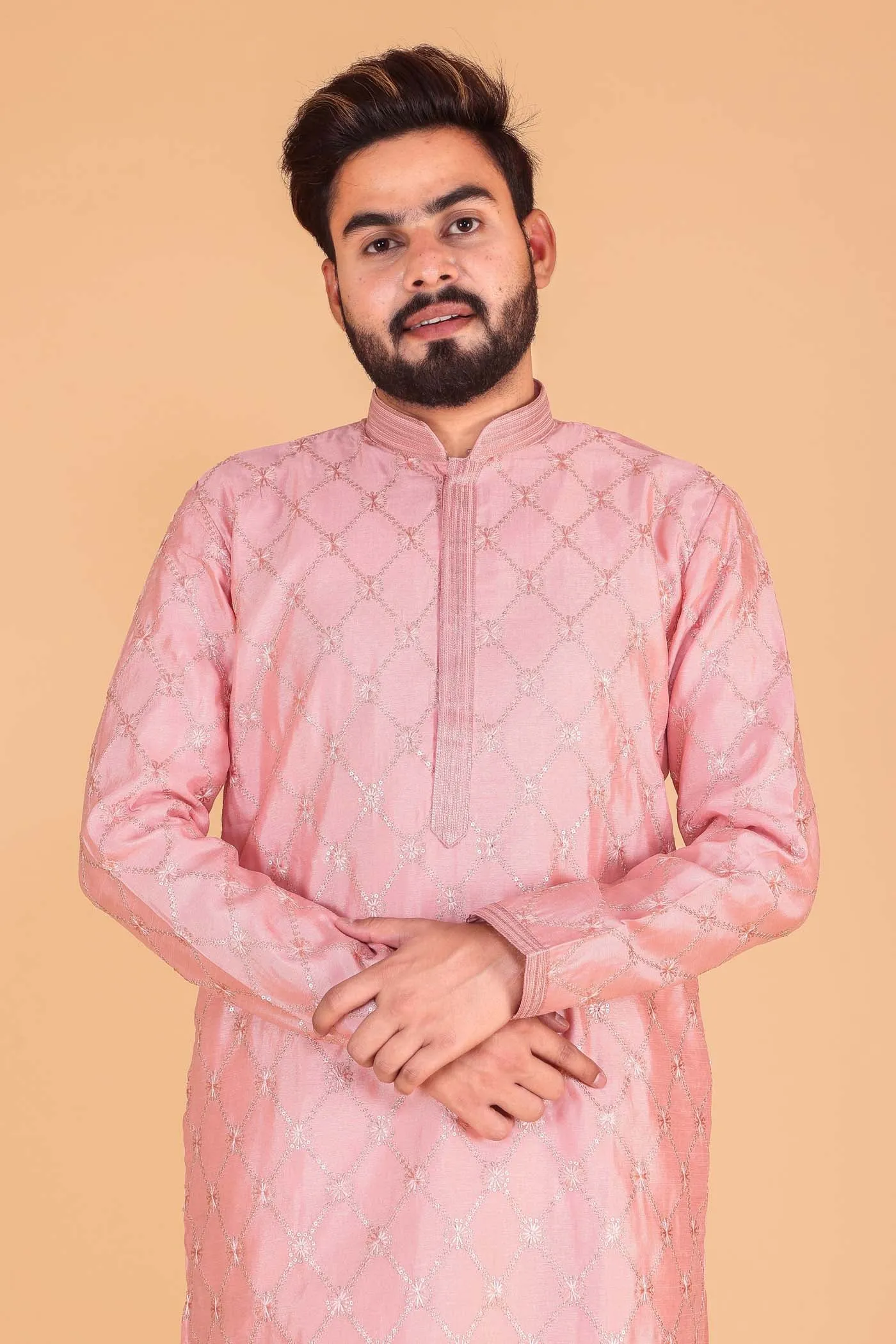 Light Pink Soft Silk Kurta Suit with Sequin and Thread Work.