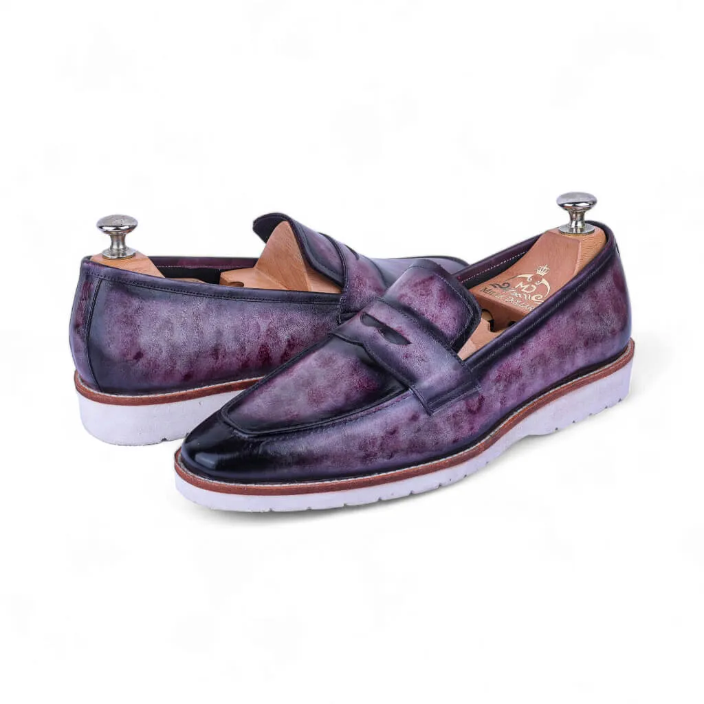 Marbled Maestro: Exquisite Marble Patina Penny Loafers