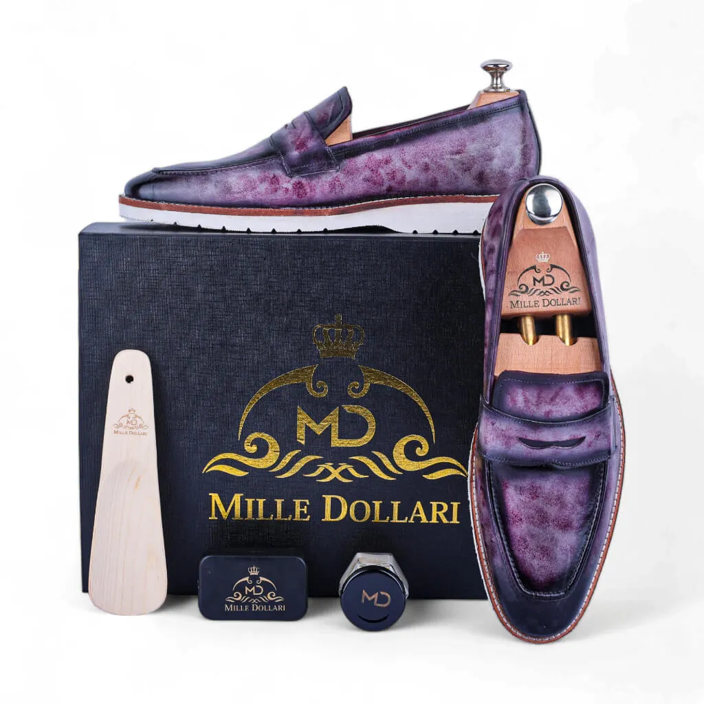 Marbled Maestro: Exquisite Marble Patina Penny Loafers