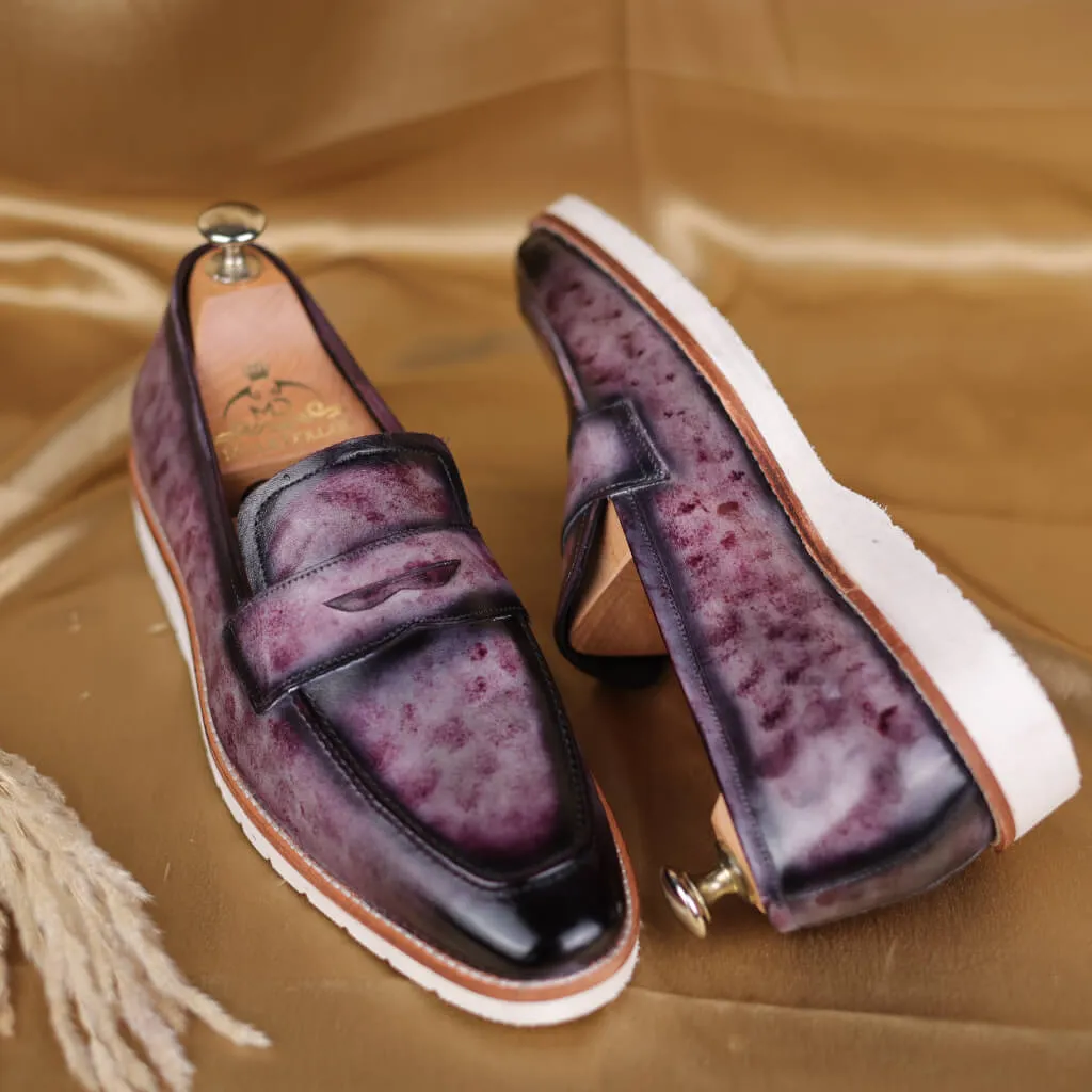 Marbled Maestro: Exquisite Marble Patina Penny Loafers