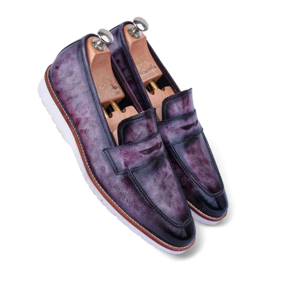 Marbled Maestro: Exquisite Marble Patina Penny Loafers