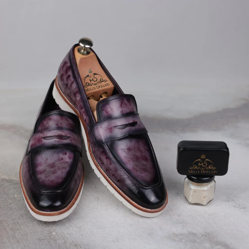 Marbled Maestro: Exquisite Marble Patina Penny Loafers