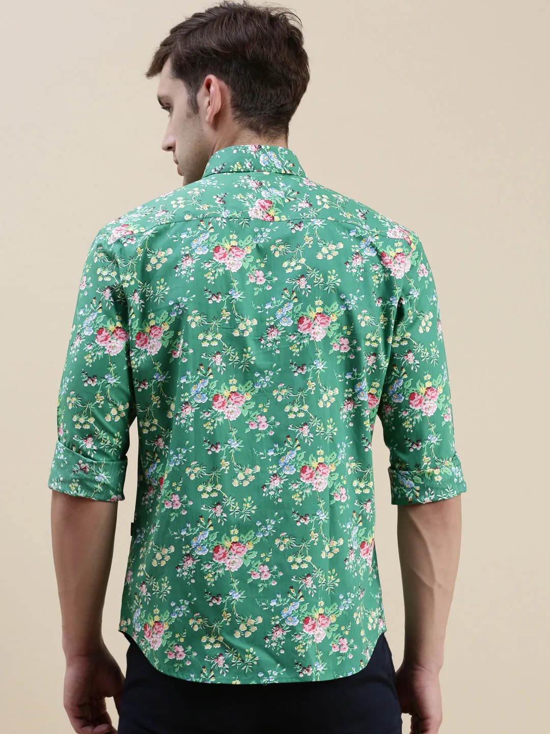 Men Green Floral Casual Shirt