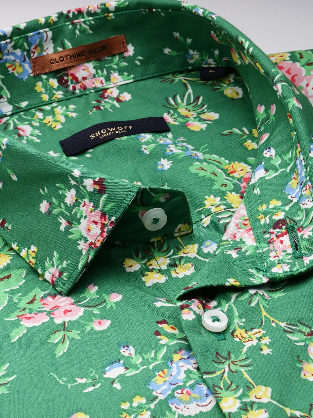 Men Green Floral Casual Shirt