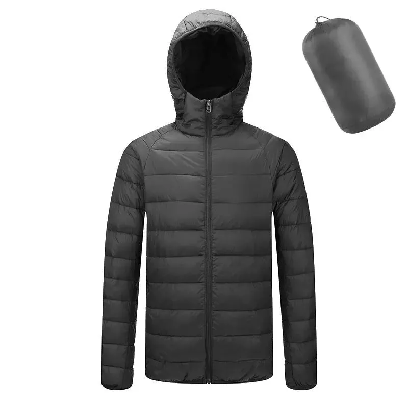 Men's coat Lightweight Hooded Coat Winter Warm Solid Color Zipper Jacket Fashion Portable Outerwear Top Clothing