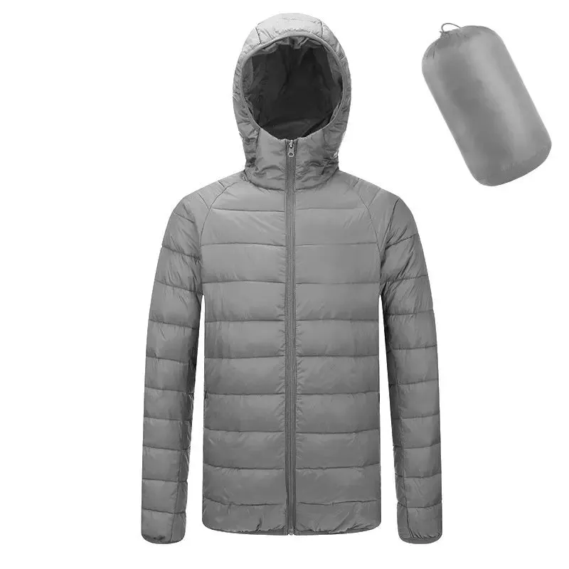 Men's coat Lightweight Hooded Coat Winter Warm Solid Color Zipper Jacket Fashion Portable Outerwear Top Clothing