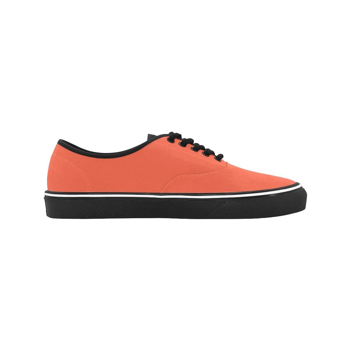 Men's Solid Orange Print Big Size Canvas Low Top Shoes (Black)