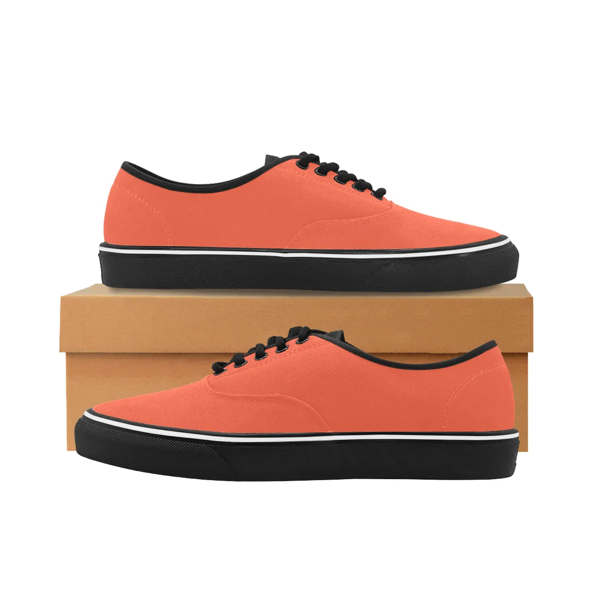 Men's Solid Orange Print Big Size Canvas Low Top Shoes (Black)