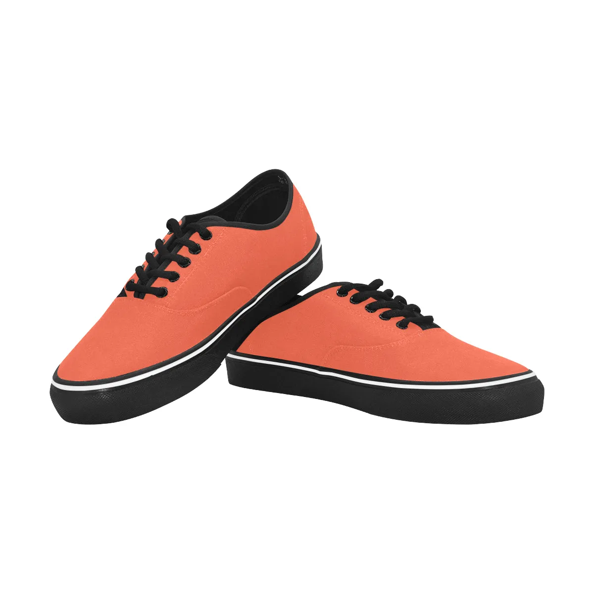 Men's Solid Orange Print Big Size Canvas Low Top Shoes (Black)