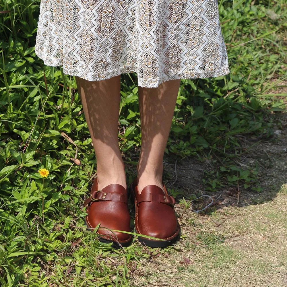 Middle English-Womens Handmade Full Grain Leather  Flats  Loafers- Black/Brown