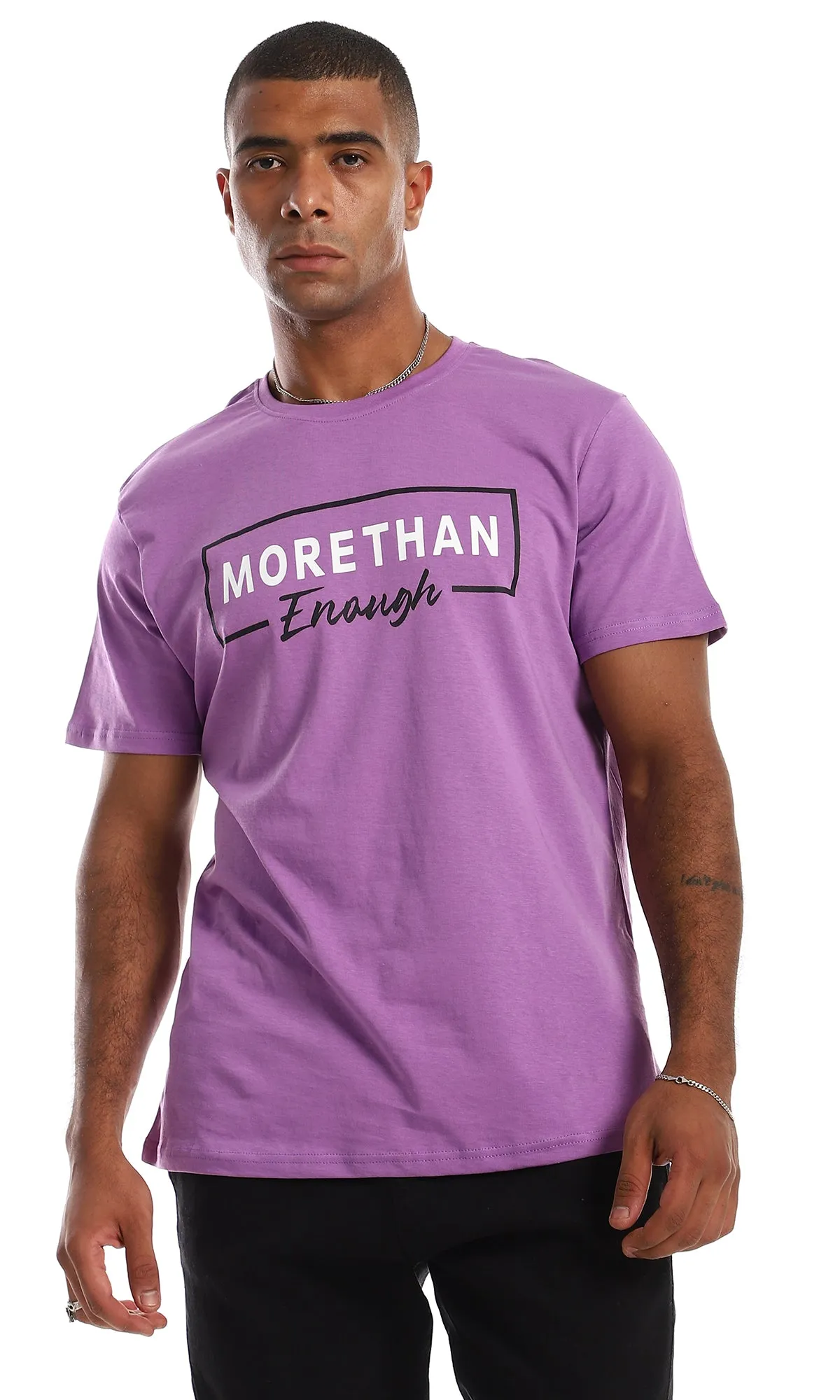 O154936 Chest Printed Cotton Purple Men T-Shirt