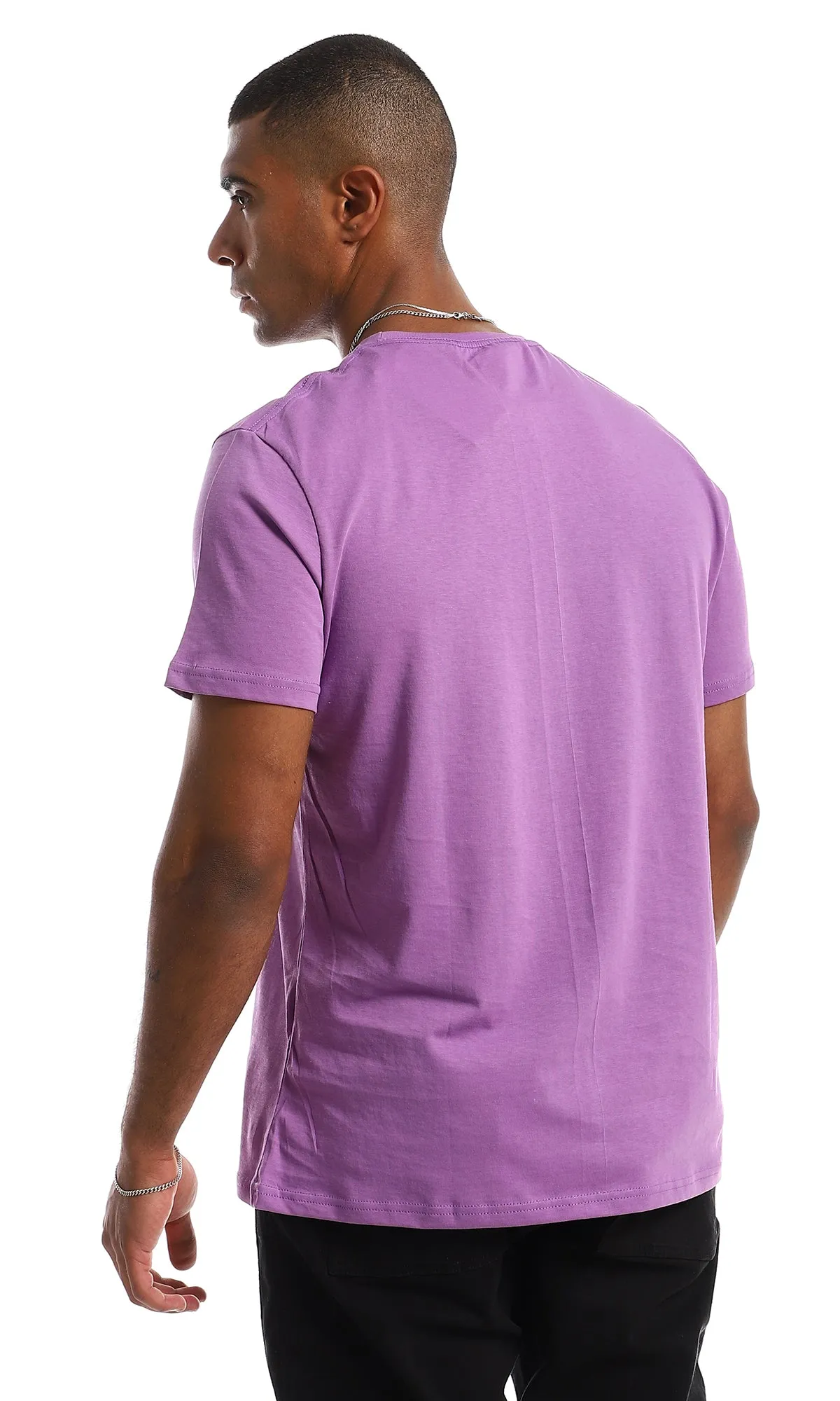 O154936 Chest Printed Cotton Purple Men T-Shirt