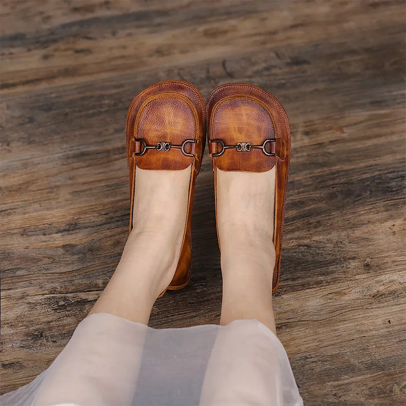 Original Design Handmade Brush Off Leather Loafers Horsebit-Detailed in Brown/Caramel