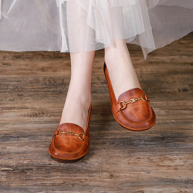 Original Design Handmade Brush Off Leather Loafers Horsebit-Detailed in Brown/Caramel