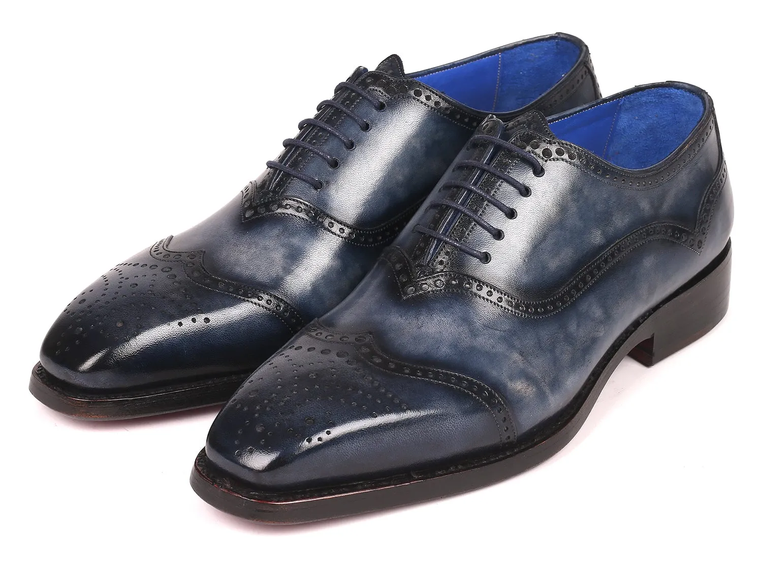 Paul Parkman Navy Leather Oxford Shoes