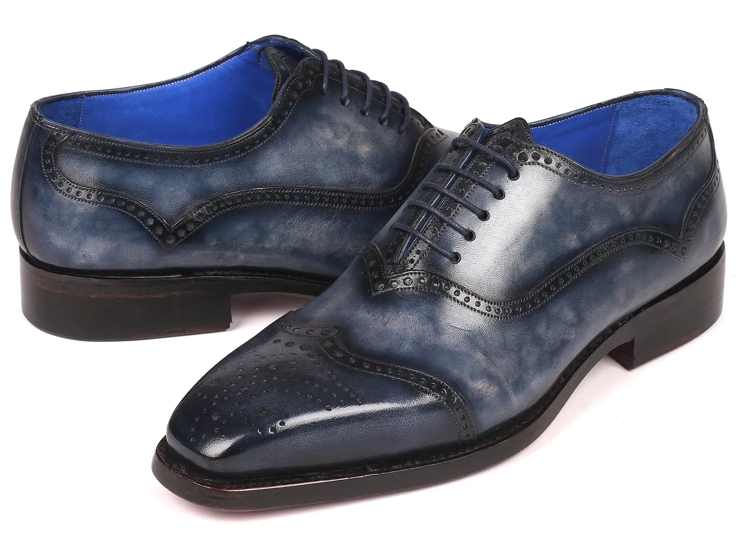 Paul Parkman Navy Leather Oxford Shoes